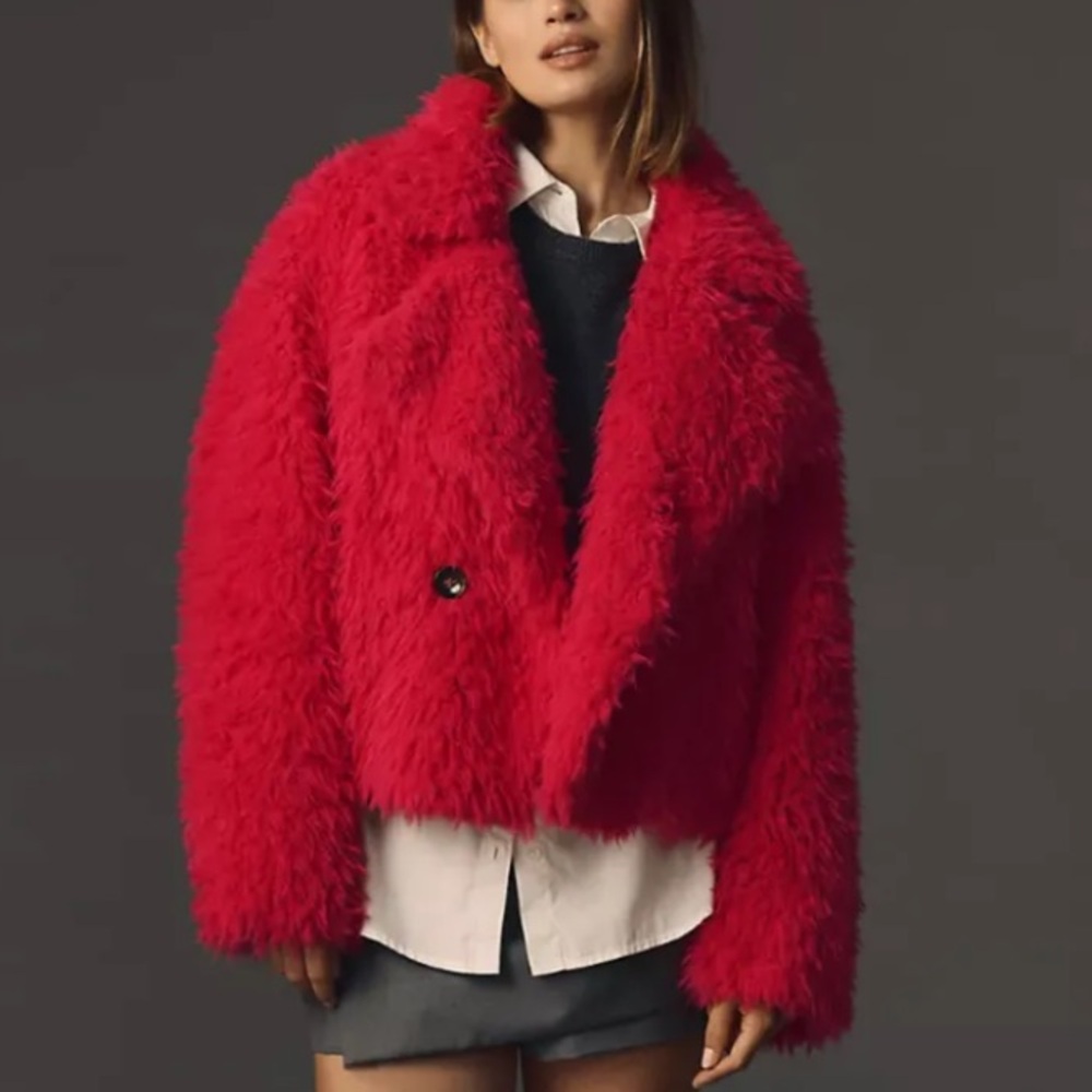 Anthropologie Red Teddy Jacket